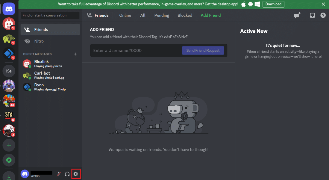 click on the Settings gear icon. Fix Better Discord not working after restart