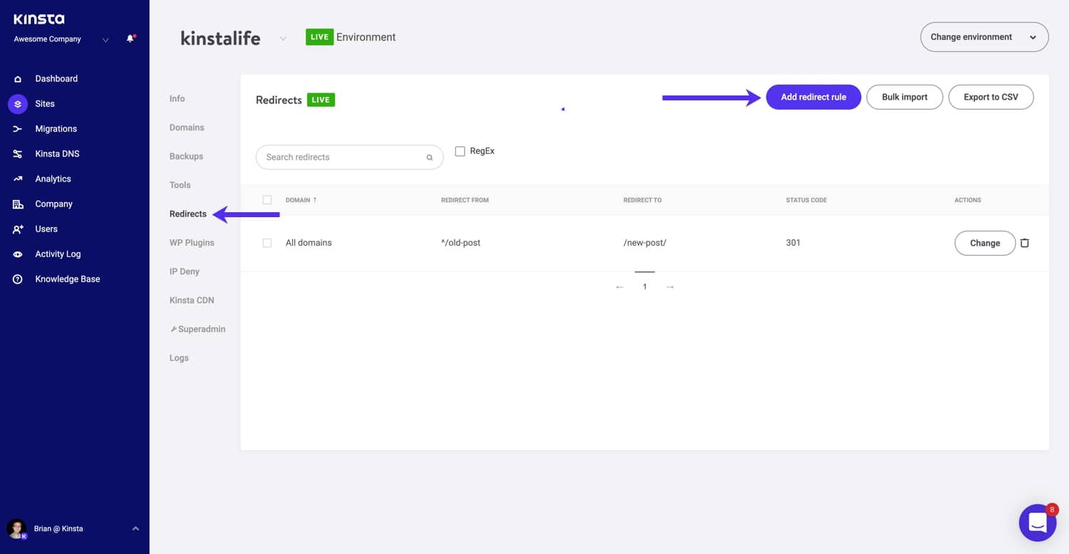 How to set up redirects from your Kinsta dashboard