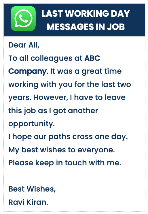 Today is my last working day whatsapp message in job