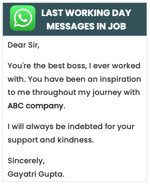 Last working day Whatsapp messages to boss