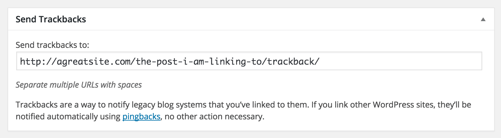 The trackback field filled out