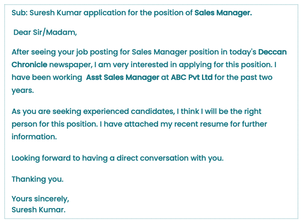 Simple job application email for experienced