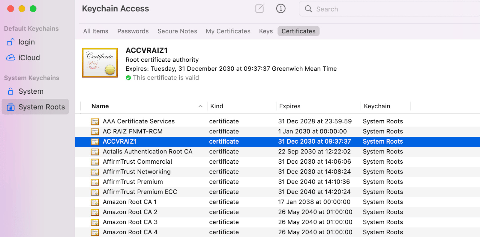 Viewing installed SSL certificates
