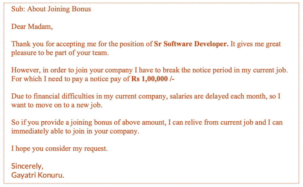 Joining bonus email