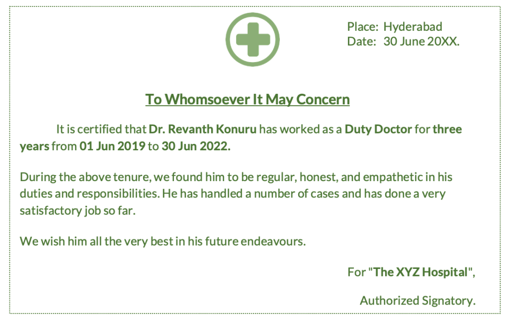 Doctor experience certificate download in India word format