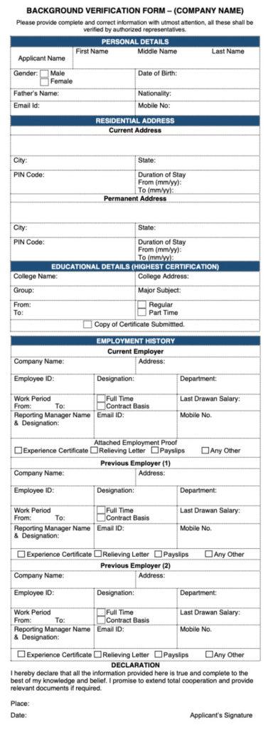 Employee Background verification form 2