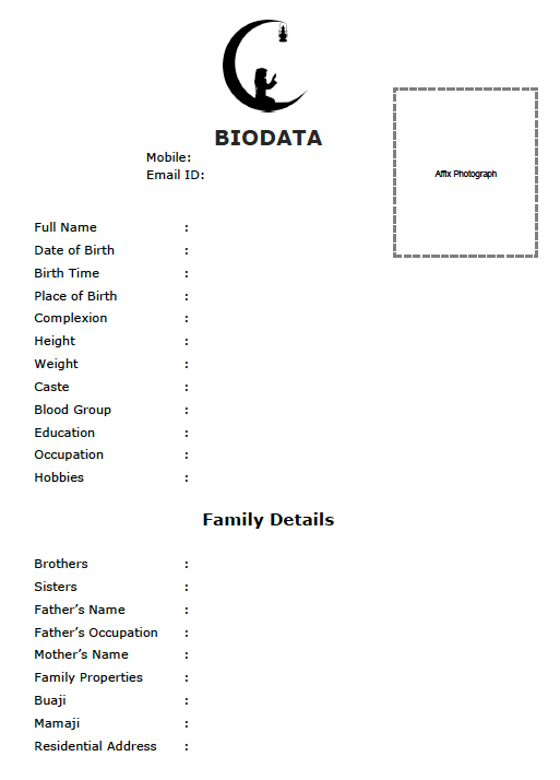 Muslim girl marriage biodata format download