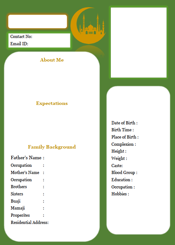Marriage biodata for Muslim girls,