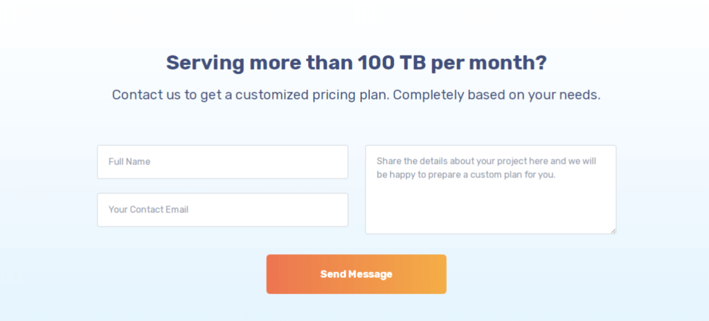 Contacting the customer service for a CDN's pricing estimate.
