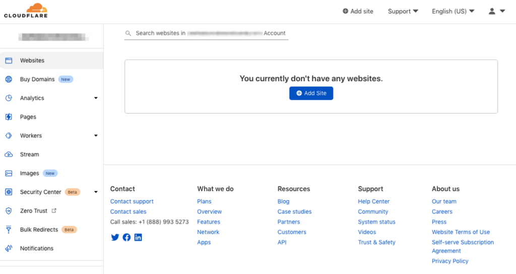 Adding a site on your Cloudflare account.