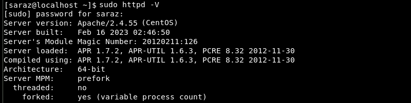sudo httpd -V terminal output