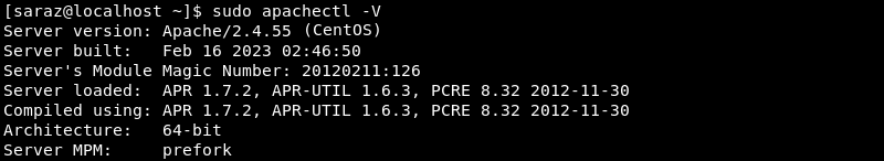 sudo apachectl -V terminal output