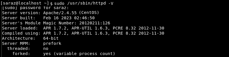 sudo /usr/sbin/httpd -V terminal output