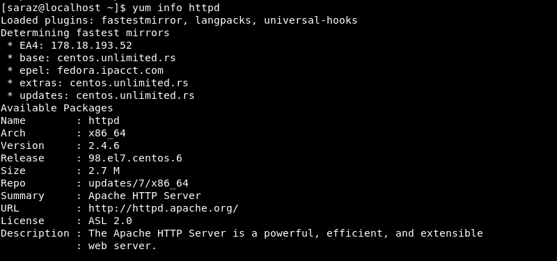 yum info httpd terminal outout