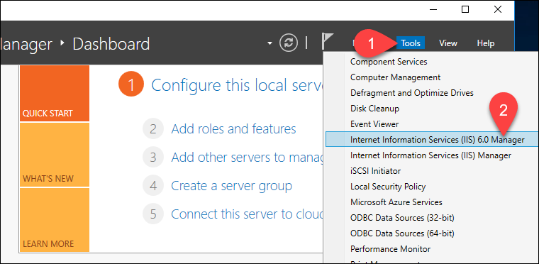 Opening the Internet Information Services 6.0 manager.