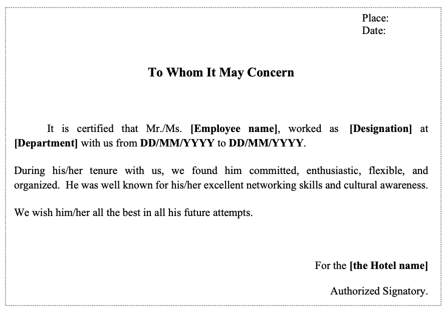 Work experience letter format word