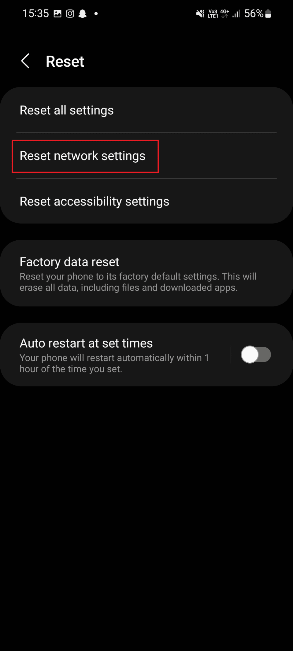 Reset network settings