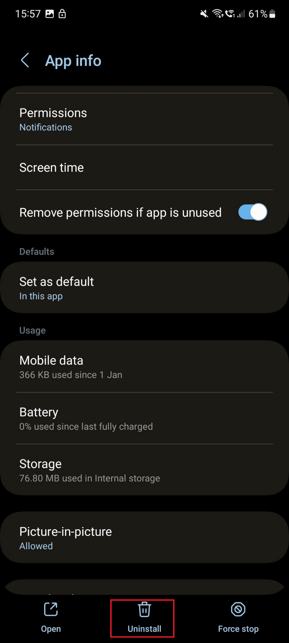 uninstall option