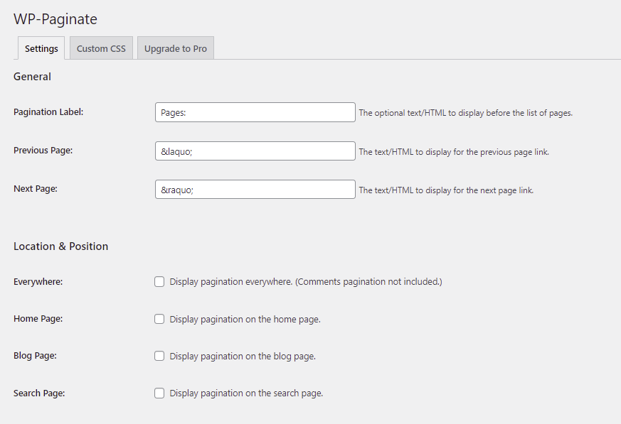 The appearance of a WordPress site with pagination enabled.