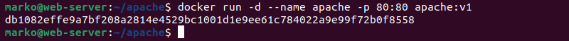 Runing an Apache container using the image made with Dockerfile.