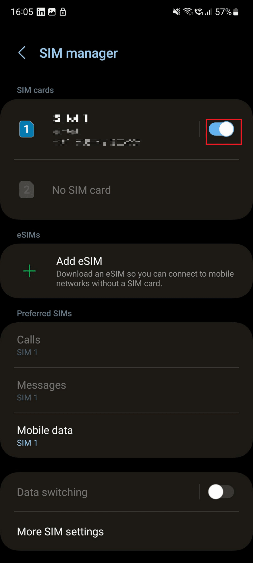 toggle off SIM