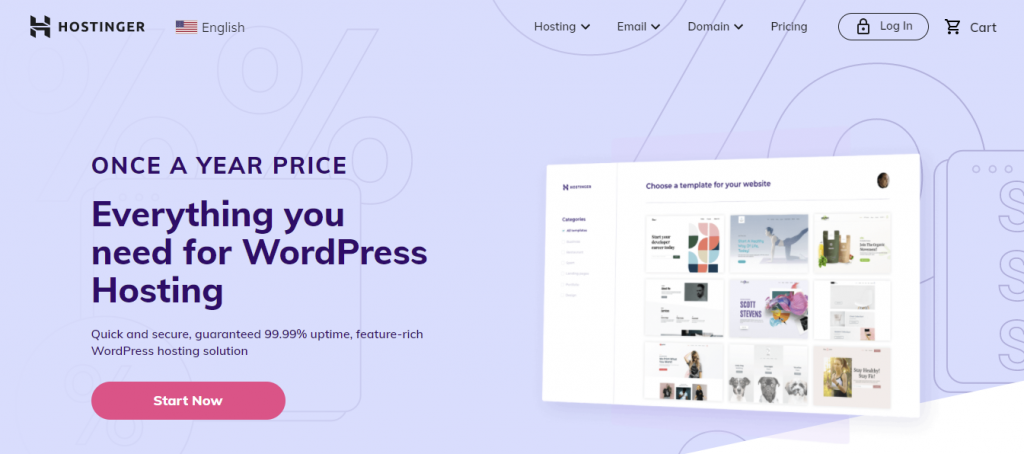 Hostinger's WordPress hosting landing page
