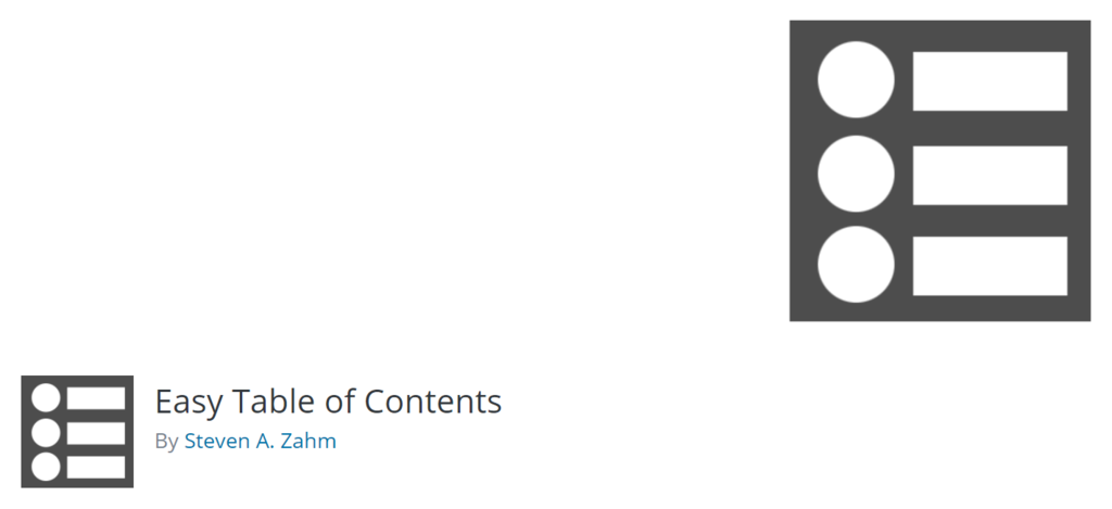 The banner of Easy Table of Contents plugin with the plugin name and creator Easy Table of Contents WordPress plugin banner