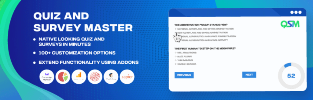 The banner of Quiz and Survey Master plugin Quiz and Survey Master WordPress plugin banner
