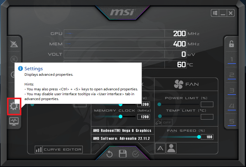 Open MSI Afterburner and click on the gear icon