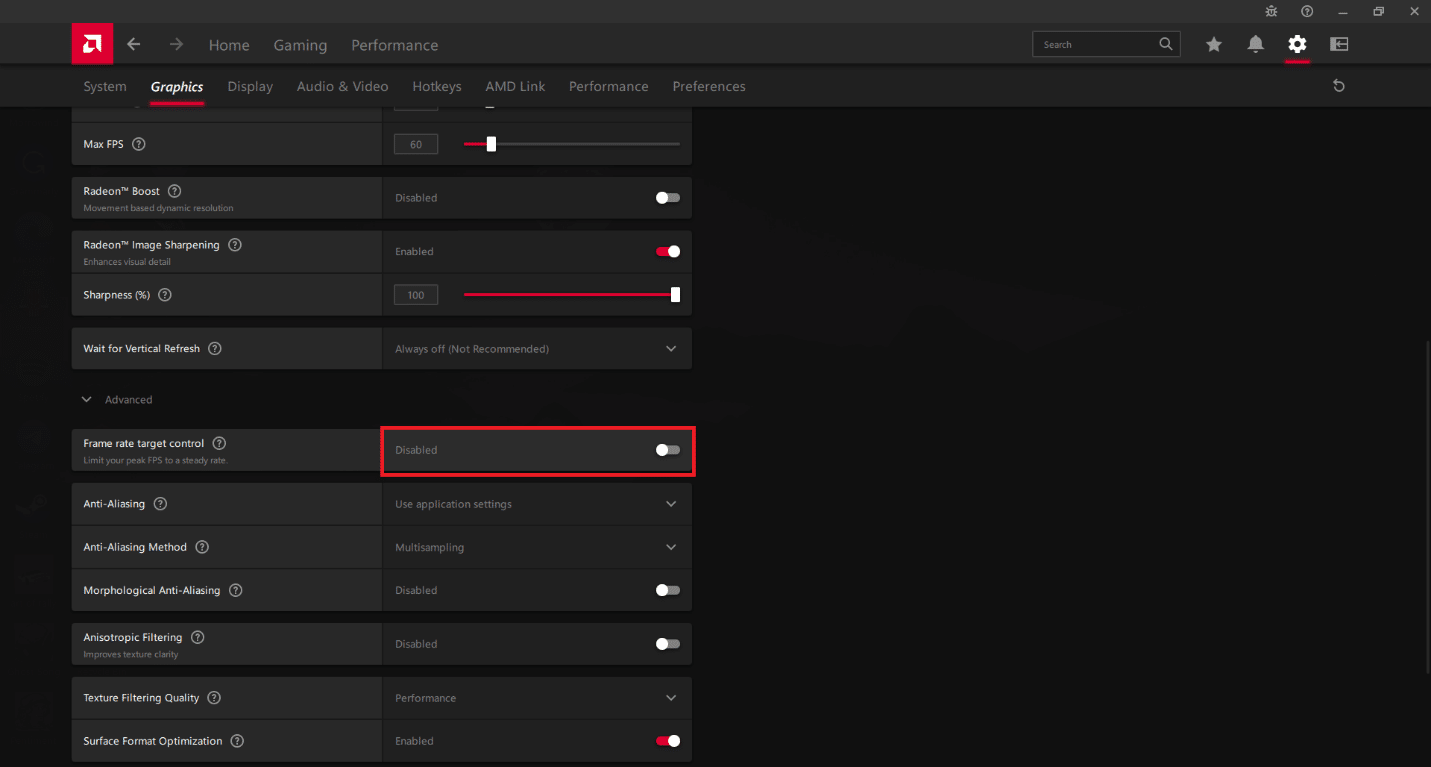 Enable the Frame rate target control option