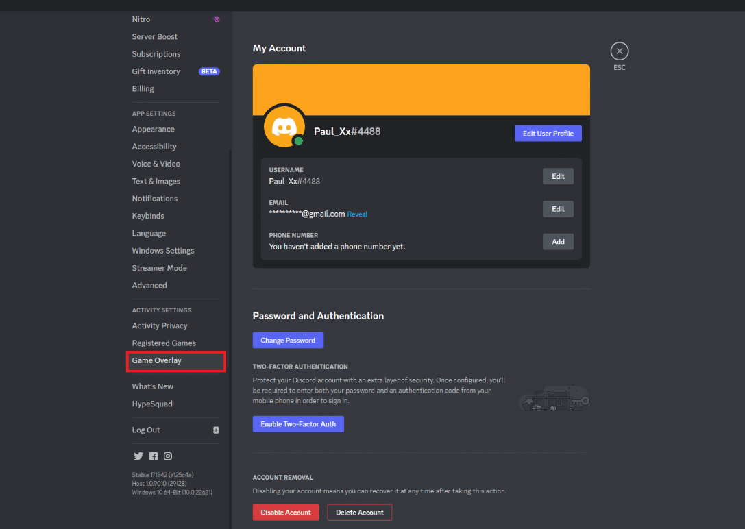 Click on the Game Overlay option