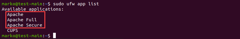 Checking if Apache profiles exist in ufw.