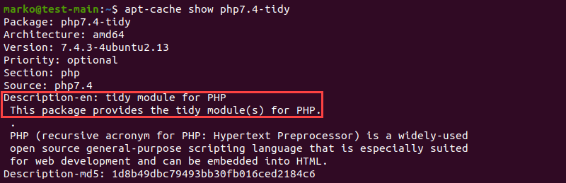 Checking package details using apt-cache.