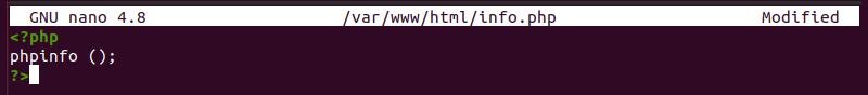Creating an info.php file in Nano.