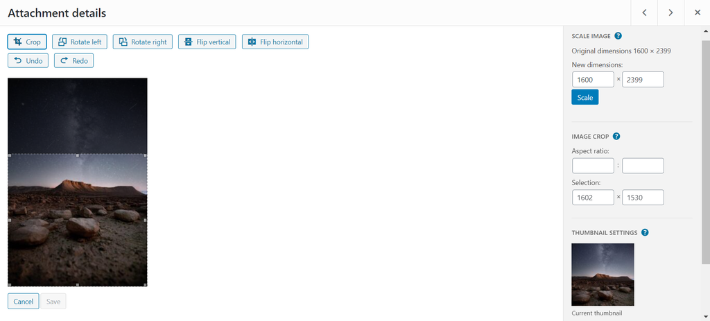 Screenshot of WordPress Media Library's image cropping feature WordPress Media Library's image cropping feature
