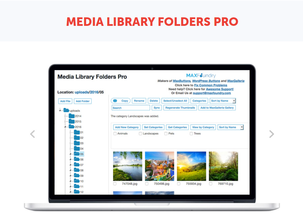 Screenshot of the Media Library Folders Pro plugin page on MaxGalleria's website The Media Library Folders Pro plugin page on MaxGalleria's website