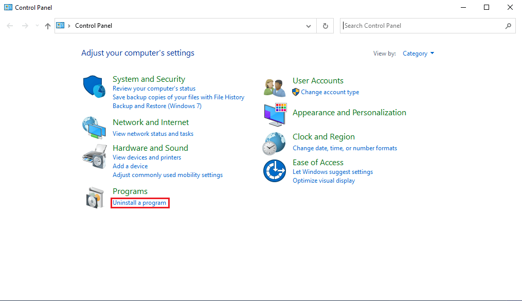 click on uninstall a program option under Programs