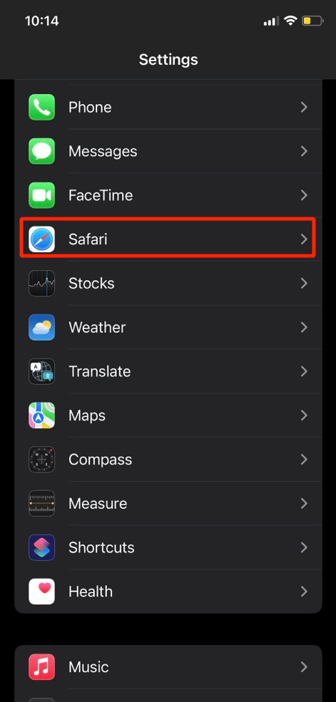 tap on safari option