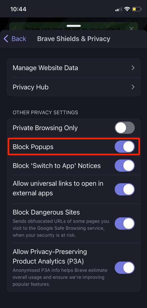 tap on block popups