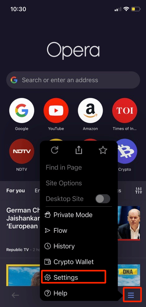 tap on settings option