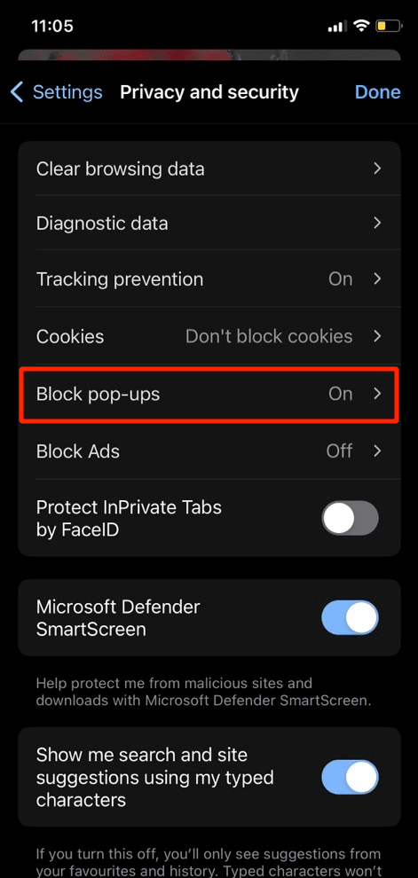 tap on block pop-ups