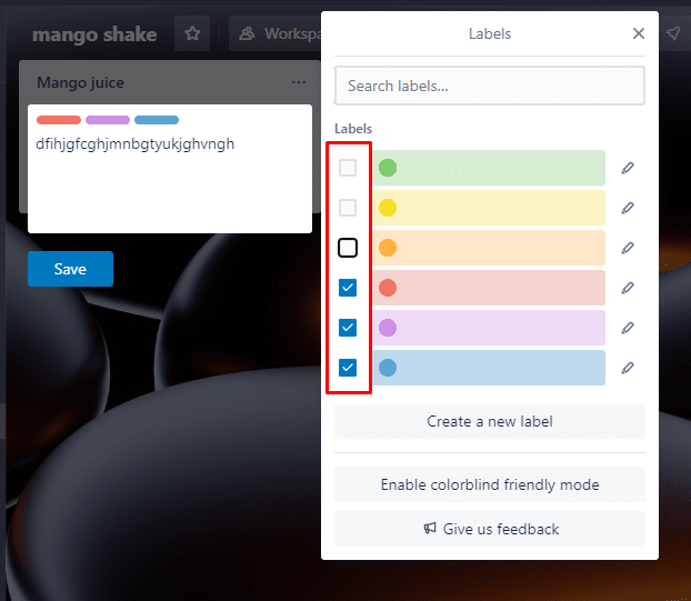 Click on the box to remove labels 