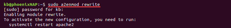 sudo a2enmod rewrite terminal output