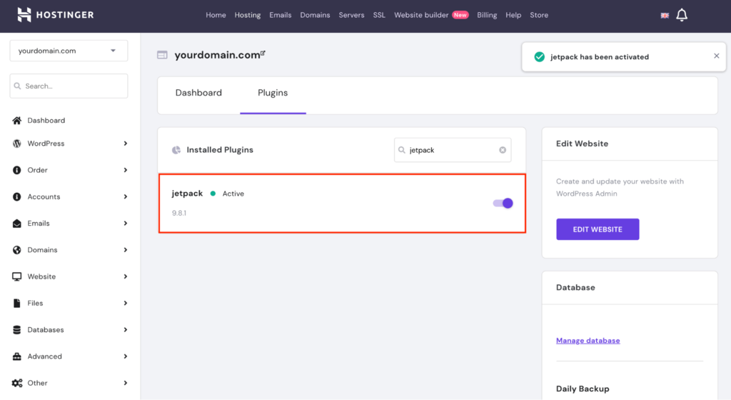 Jetpack on hPanel