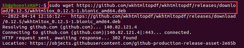 wkhtmltopdf download terminal output