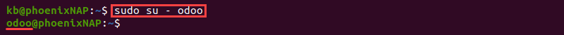 sudo su - odoo terminal output