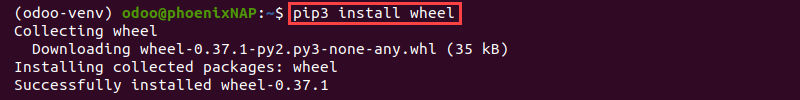 pip3 install wheel terminal output