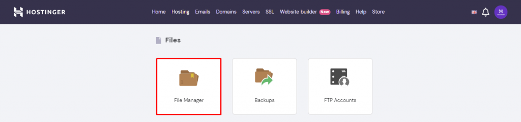 File Manager on hPanel.