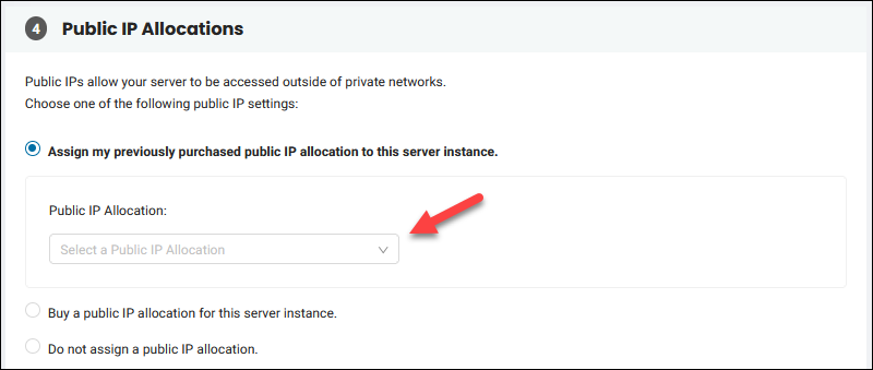 Assigning a public IP block to the server during provisioning.