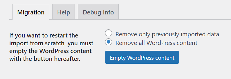 WordPress migration section